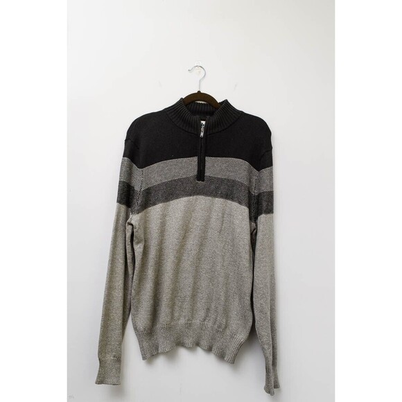 urban pipeline men's Large gray striped sweater 3/4 zip - Picture 1 of 10